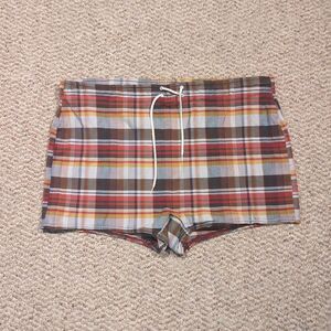 Vintage Surf Wear by Pendleton Mens 36 Plaid Brown Retro Beach Swim Drawstring